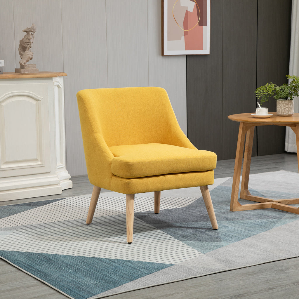 Sessel Wohnzimmer Loungesessel Relaxsessel mit Holzbeine Lesesessel mit Leinenoptik, Polstersessel für Schlafzimmer Gelb