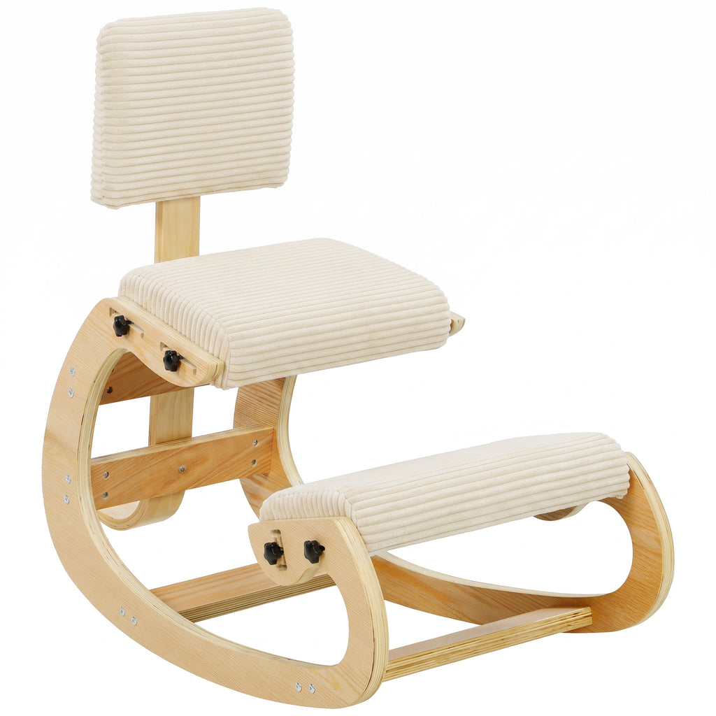 Ergonomischer Kniestuhl mit Rückenlehne, Cord-Optik, Cremeweiß