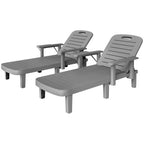 Set of 2 Reclining Sun Loungers, 5 Positions Adjustable Outdoor Chaise Lounge Chair with Armrests, Dark Grey