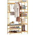 Garderobenständer mit Schuhregal, Kleiderhaken, Mantelständer, Sitzbank mit Kissen, für Flur, Eingangsbereich, Naturholz
