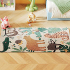 Fleece-Teppich mit Dschungel-Muster, pflegeleicht, Cremewei?+Bunt