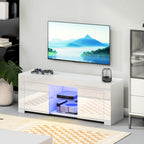 TV-Schrank mit LED-Beleuchtung, 2 Schrankt¨¹ren, Glasregal, Kabell?cher, f¨¹r Wohnzimmer, Spanplatte, Wei?