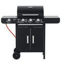 Gasgrill mit 3 Hauptbrennern + 1 Seitenbrenner, Ablage, rostfreier Stahl, schwarz, 110 x 50 x 100 cm