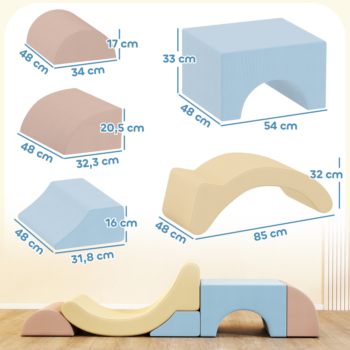 5er-Set Schaumstoff-Kletterbl?cke, Cordbezug, leichtes Gewicht, zum Bauen, Krabbeln, Klettern, Bunt
