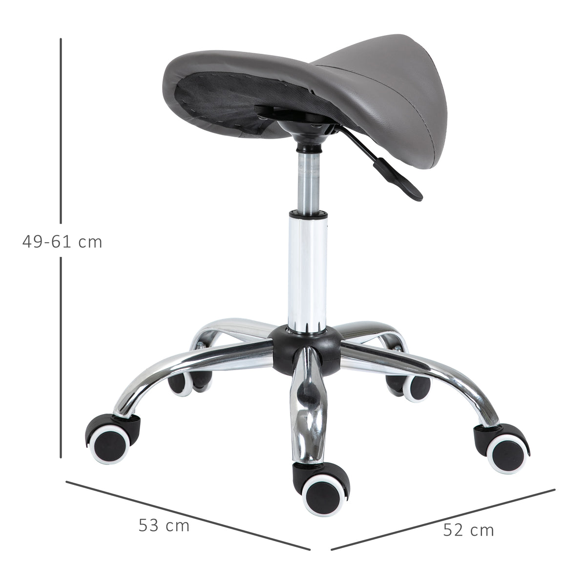 Cosmetic Stool 360° Rotate Height Adjustable Salon Massage Spa Chair Hydraulic Rolling Faux Leather Saddle Stool, Grey