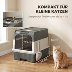 Enclosed Cat Litter Box with Lid, Pull-Out Drawer Tray, Scoop, 4 Deodorisation Bags, Front Entry & Top Exit, Grey