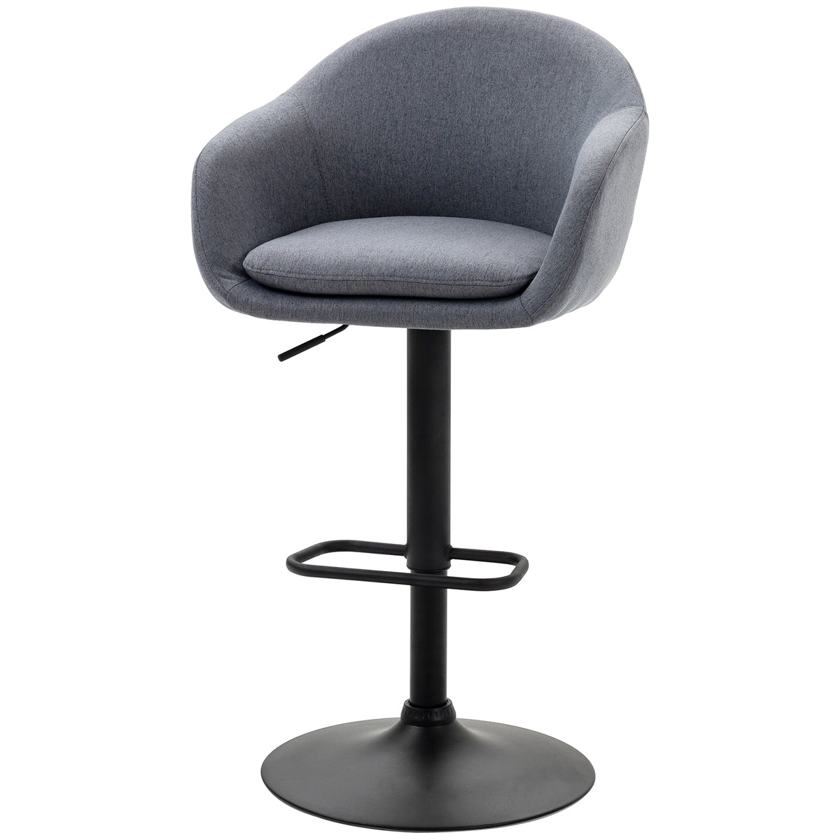 Barhocker mit Fußstütze; höhenverstellbar, Leinenoptik, 54 cm x 54 cm x 112 cm, Grau