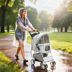Hundewagen Hundebuggy Faltbar Katzenwagen bis 10kg mit Regenschutz Reflektorstreifen Aufbewahrungskorb 77x44x102cm Grau