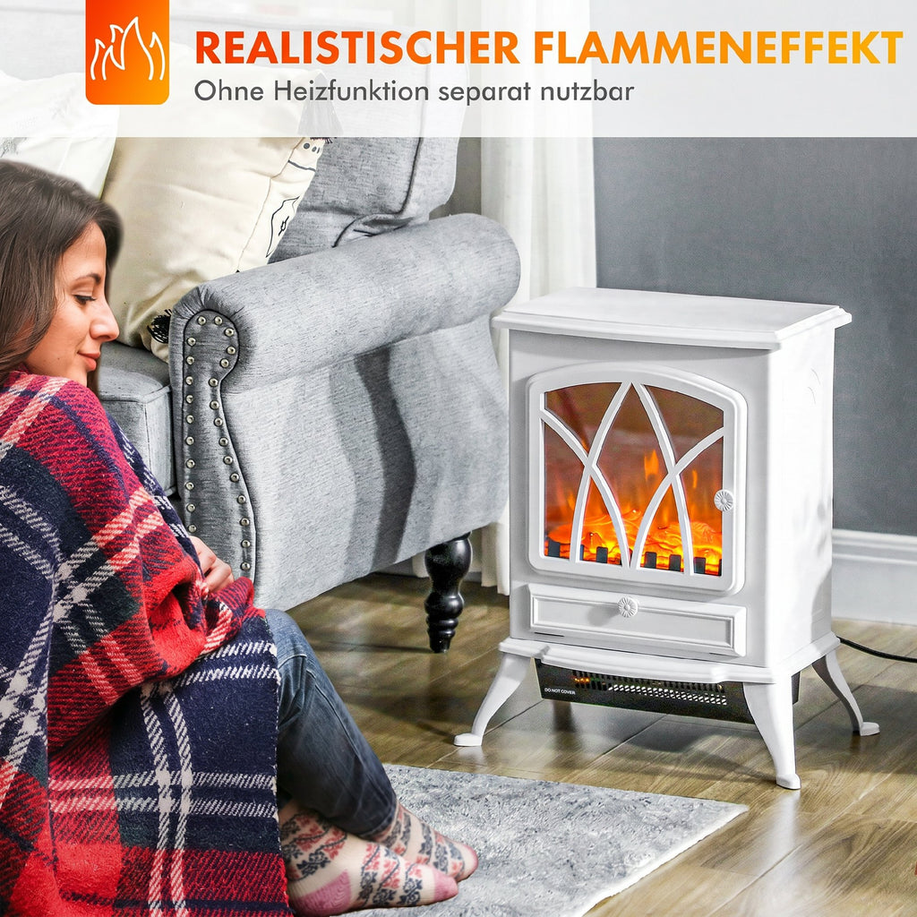 Elektrokamin mit Heizung, LED Flammeneffekt, 1000/2000W, Weiß
