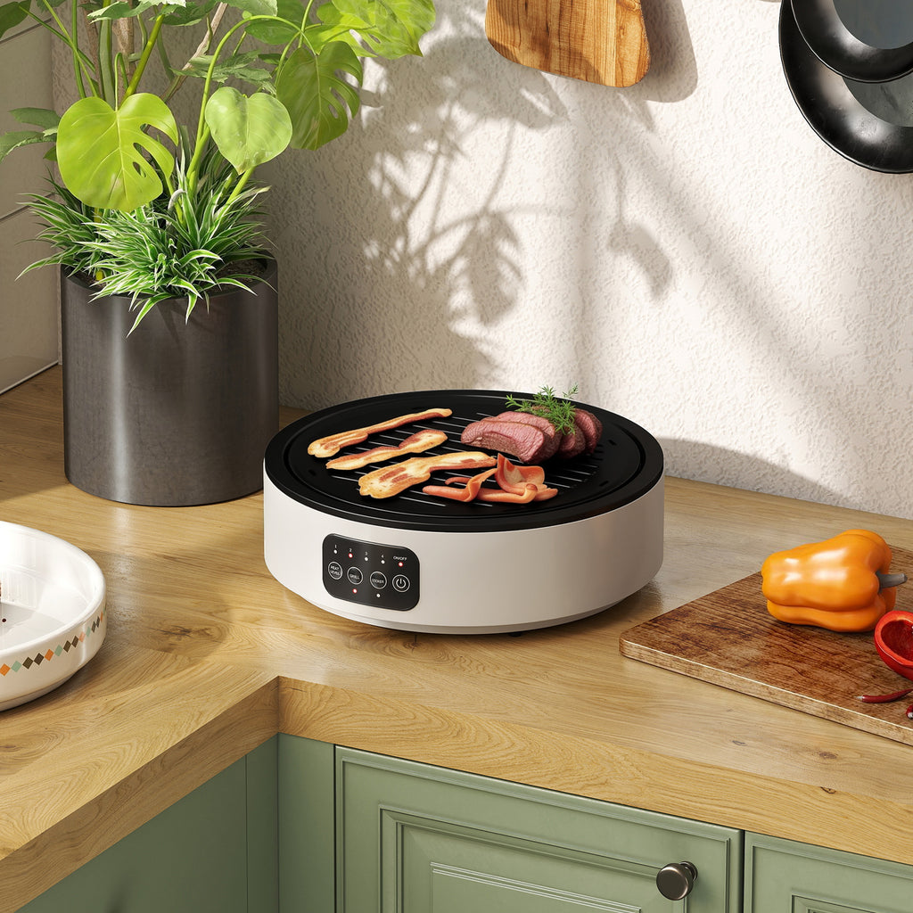 Dual-Keramikkochfeld, 2-in-1 Design, zum Kochen und Grillen, 2000W, 4 Hitzestufen, LED-Display, Fettfangschale, Weiß