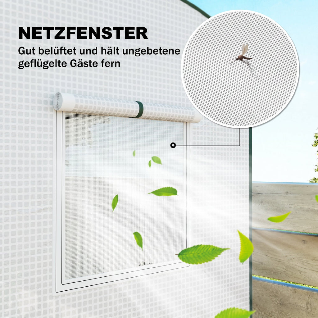 Mini Greenhouse, Garden Tomato Growhouse with Roll-Up Door and 2 Mesh Windows, PE Cover, 200 x 75 x 188 cm, White