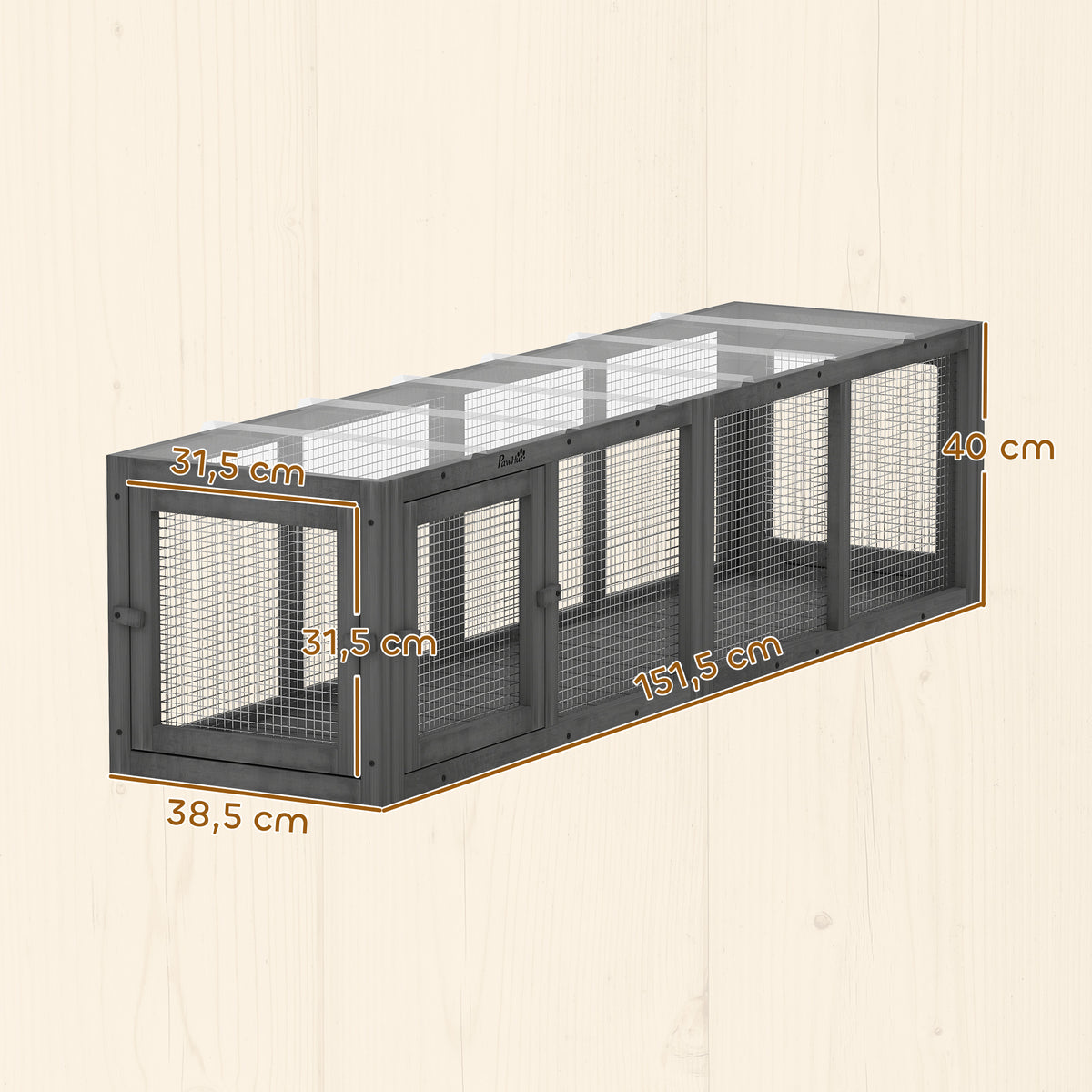 Katzentunnel Katzenspielzeug aus Holz mit 3 Türen, erweiterbar Spieltunnel für Katzen bis 10 kg, 151,5 x 38,5 cm Grau