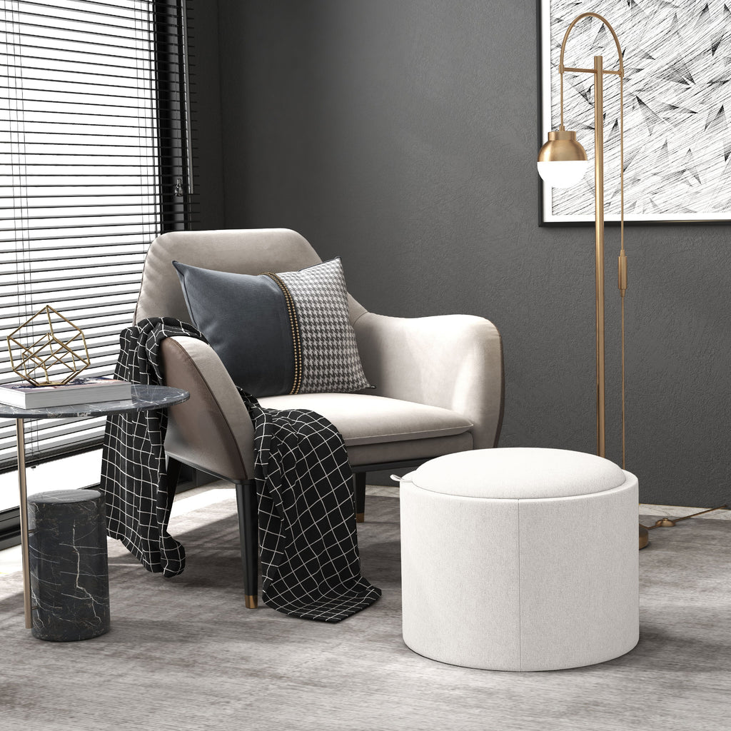 Hocker Polsterhocker, Leinen, versteckter Stauraum, umkehrbarer Deckel, 5 6cm x 56 cm x 42 cm, Creme + Natur