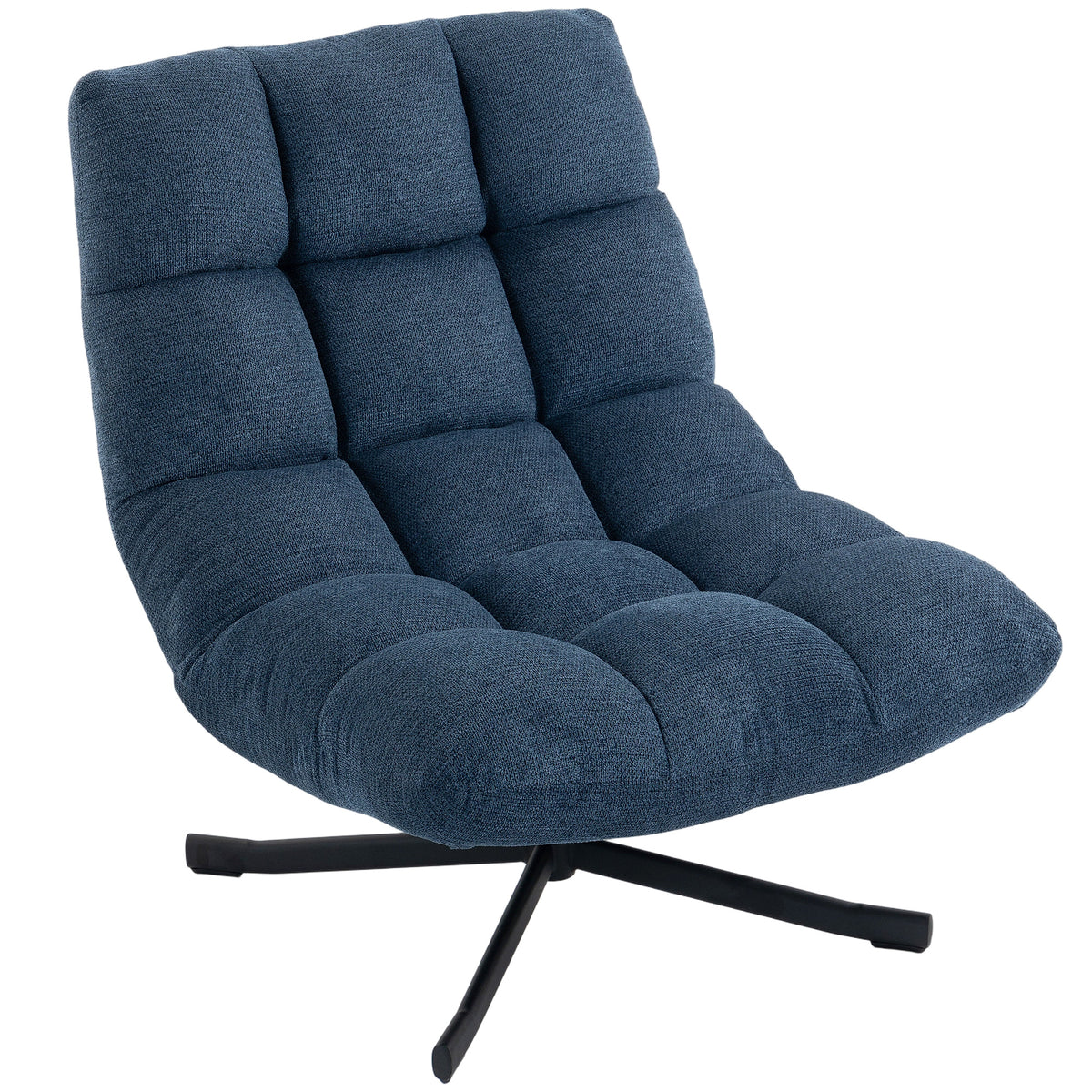 Drehbarer Akzentstuhl, Moderner Lounge-Sessel ohne Armlehnen mit Stahlbeinen, Dunkelblau
