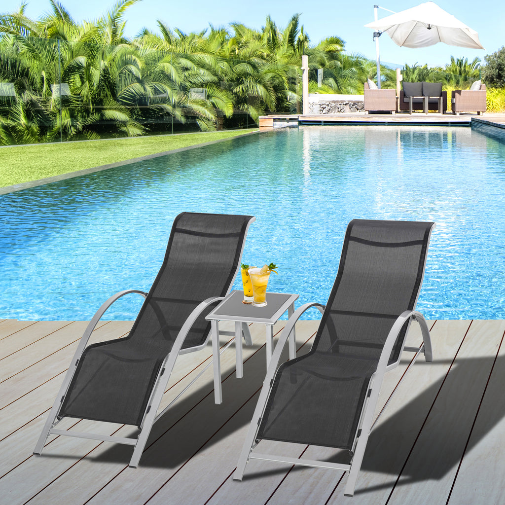 Three-Piece Curved Sun Lounger Set - Black