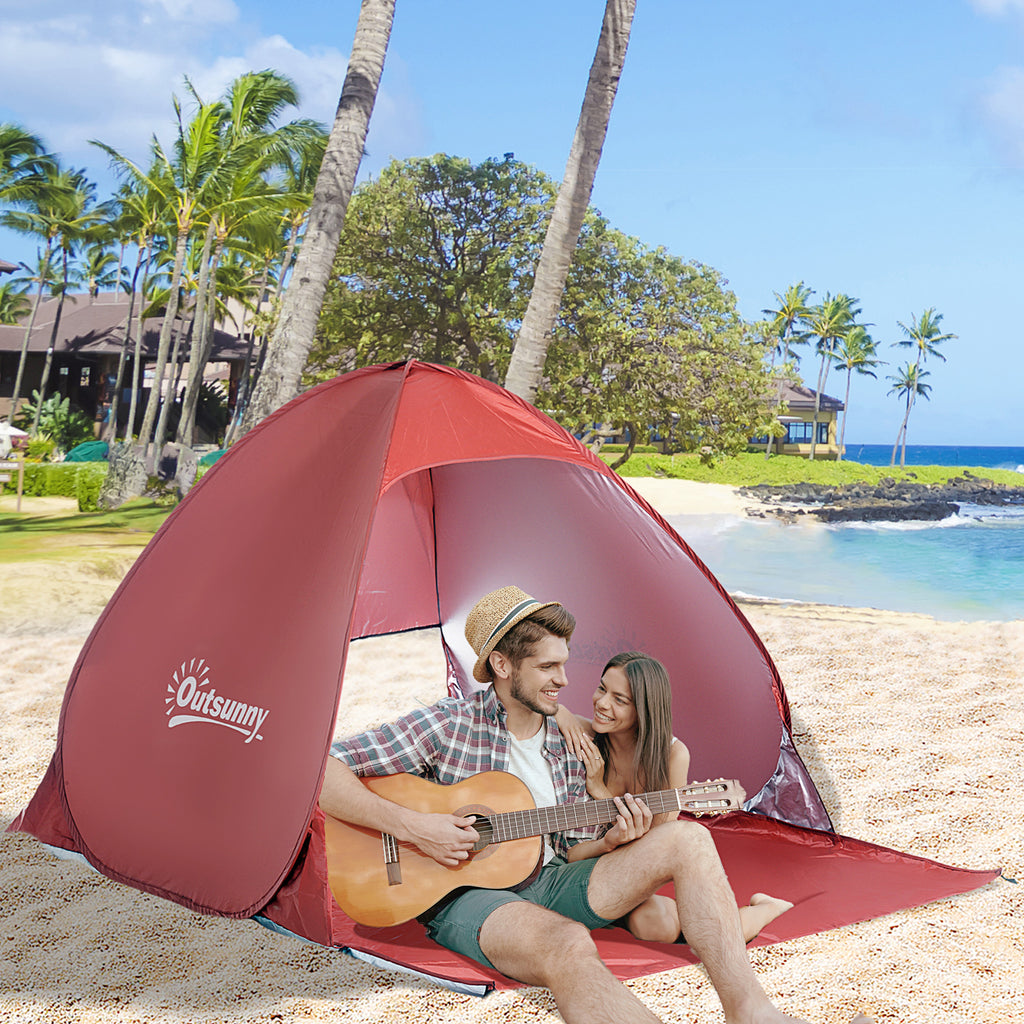 Pop up Beach Tent, UV 30+ Portable Sun Shelter with Carry Bag, 2x1.5m for 2-3 Person, Red