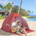 Pop up Beach Tent, UV 30+ Portable Sun Shelter with Carry Bag, 2x1.5m for 2-3 Person, Red