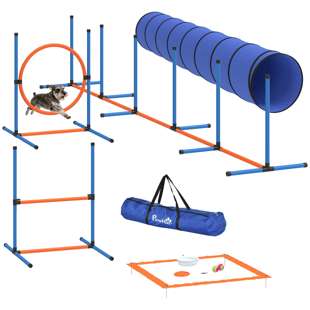 Dog Agility Equipment, 8PCS Agility Training Set with Tunnel, Weave Poles, Adjustable Hurdles, Jump Ring