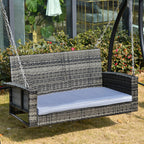 Hängebank 2-Sitzer Rattan Gartenschaukel mit Sitzkissen Hängeschaukel Hollywoodschaukel Schaukelbank Gartenbank Grau 127 x 65 x 60 cm