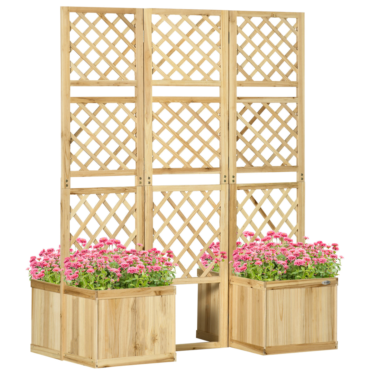 Paravent, Sichtschutz für Garten, dreifach klappbar, 4 Blumenkästen, Massivholz, Naturfarbe, 133 x 62 x 165 cm