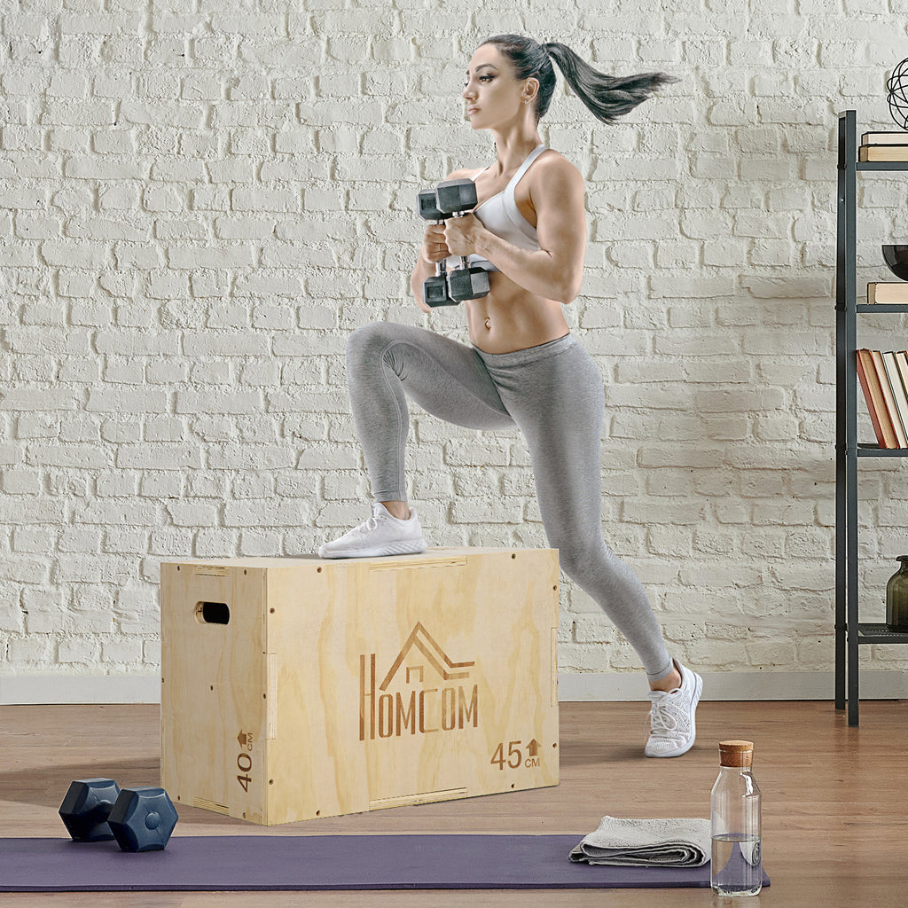 Plyo Box, Sprungbox aus Holz, Plyometric Plattform mit Griff f¨¹r Zuhause, 45 x 40 x 60 cm, Naturholz