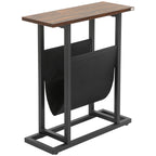 Beistelltisch, Nachttisch, schmales Design, mit Stofftasche, Stahl, dunkelbraun+schwarz, 49 x 19 x 55cm