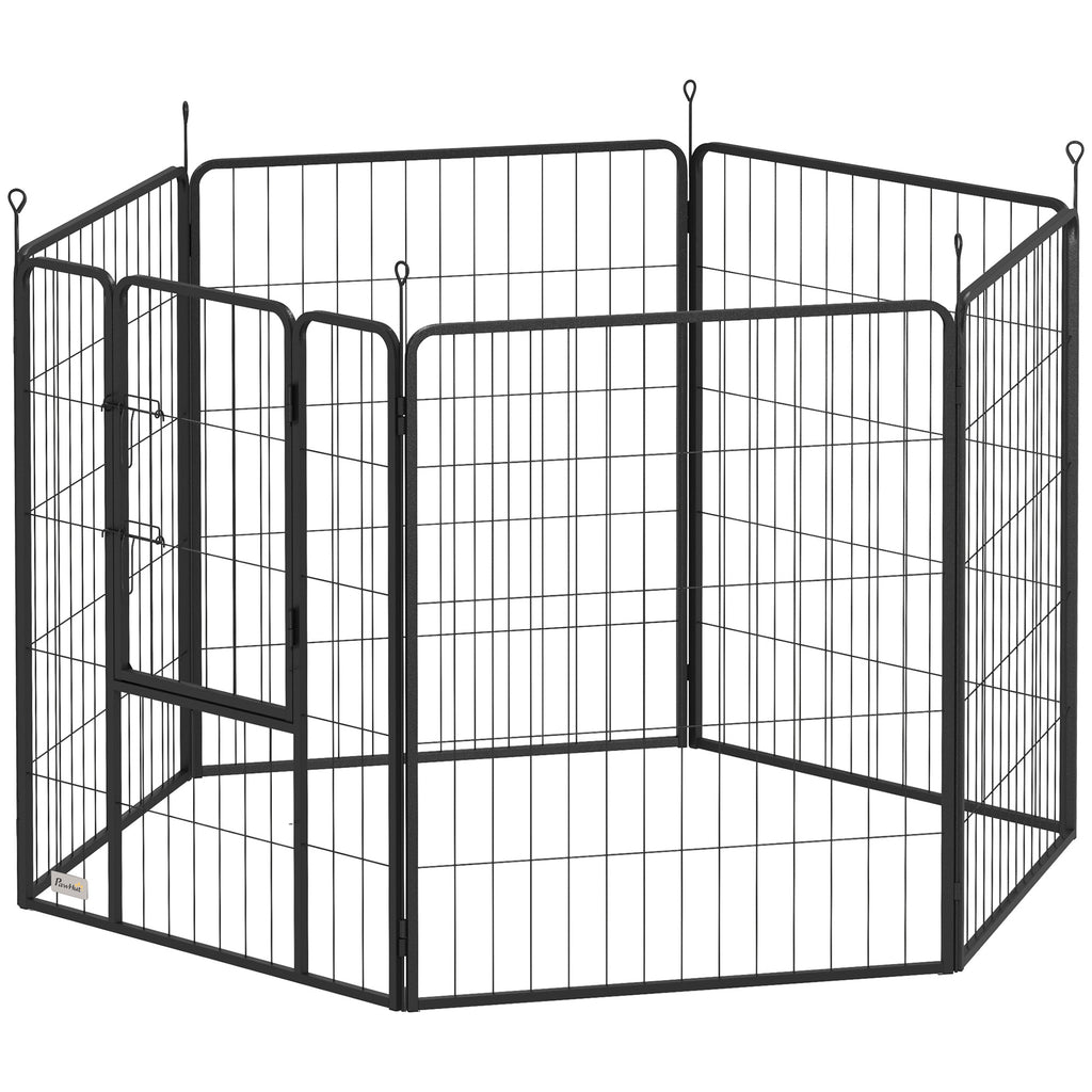 6 Panels Dog Playpen, Portable Detachable Puppy Pen with Door, for Large Dogs, 100cm High, Black