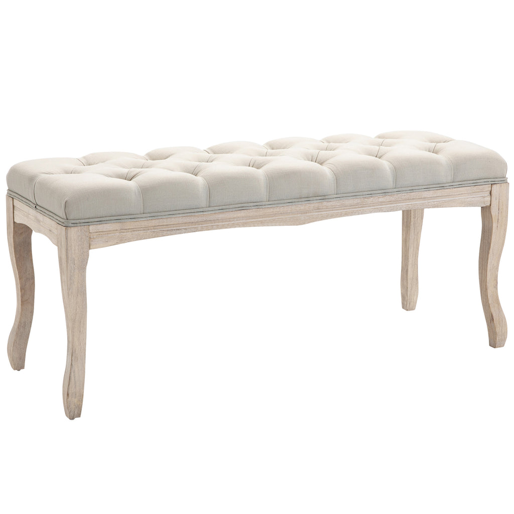 Sitzbank Polsterbank mit Leinen-Bezug Bettbank mit Holzrahmen, Schuhbank für Schlafzimmer, Wohnzimmer, Flur 110 x 40 x 48 cm Beige