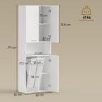 174 cm hoher Badezimmerschrank mit ausklappbarem Wäschekorb und Soft-Close-Türen, Weiß