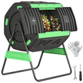 Garden Compost Bin, 200L Dual Chamber Tumbling Composter with Adjustable Vents, BPA Free Compost Tumbler, Green