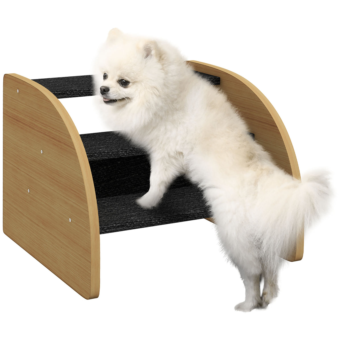 Haustiertreppe Hundetreppe, 3 Stufen, kleiner Hund, 38,5 cm x 38,5 cm x 30 cm, Eiche + Schwarz