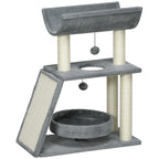 Cat Tree Tower, with Scratching Posts, Pad, Bed, Perch, Toy Ball - Light Grey