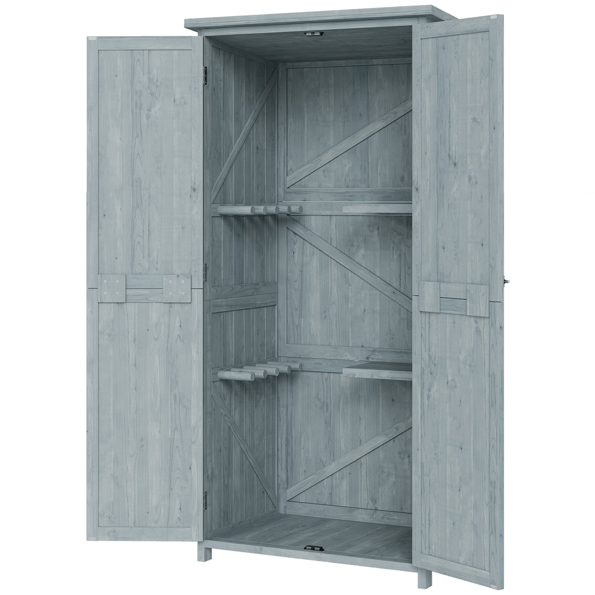 Gartenschrank Holz wetterfest Geräteschuppen mit Doppeltür Magnetverschluss für Garten Terrrasse 85 x 54 x 170 cm Grau