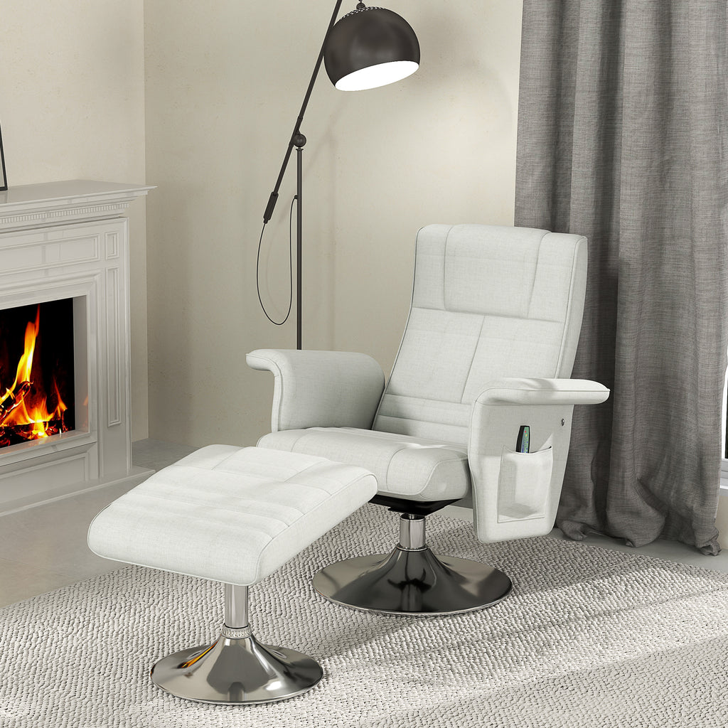 Massagesessel mit Hocker, neigbare Lehne, 78 x 95 x 88 cm, Creme