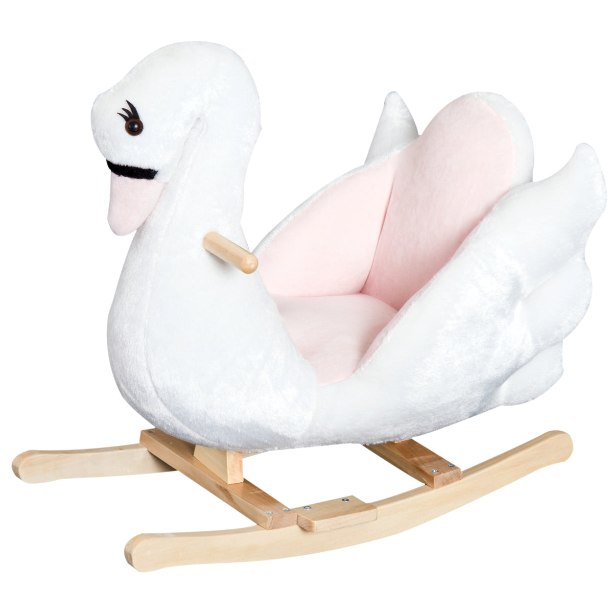 Schaukeltier Schaukelpferd mit Sicherheitsgurt Musik, 55 cm Baby Schaukel aus weichem Plüsch Schaukelspielzeug Spielzeug Wippe für Baby Kinder Kleinkinder ab 18 Monate Holz