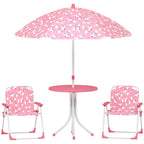 Kids Patio Table and Chair Set, Kids Garden Furniture with Umbrella, 4-Piece Bistro Set for Garden, Pink