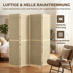 Paravent mit 4 Paneelen, faltbare Trennwand aus handgeflochtenem Bambus, 180 x 180 cm, Natur