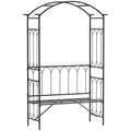 Garden Metal Frame Bench W/Arch for Various Climbing Plant, 115Lx50Wx203H cm-Black
