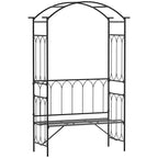Garden Metal Frame Bench W/Arch for Various Climbing Plant, 115Lx50Wx203H cm-Black