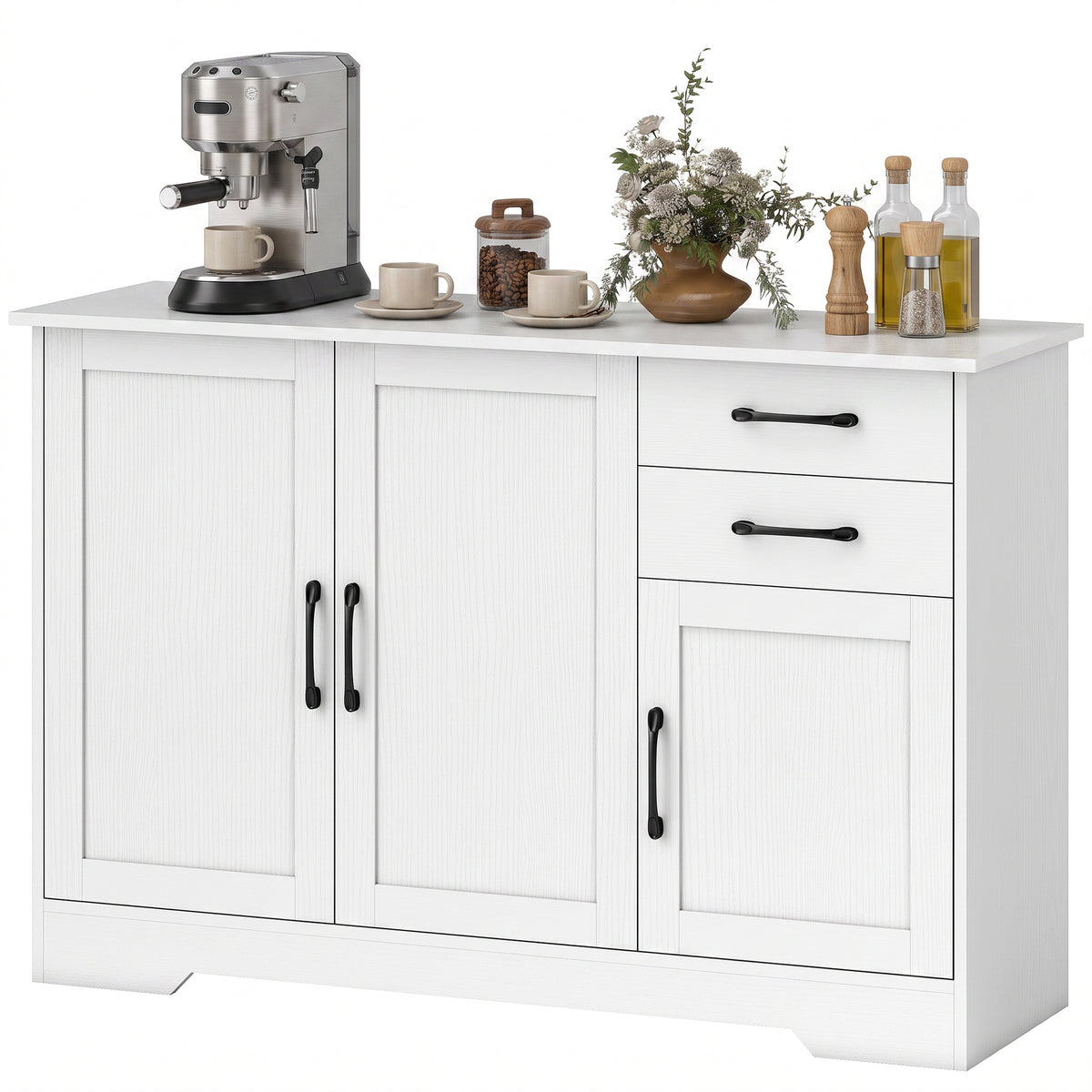 Sideboard Küchenschrank mit Soft-Close-Türen, 2 Schubladen, Weiß