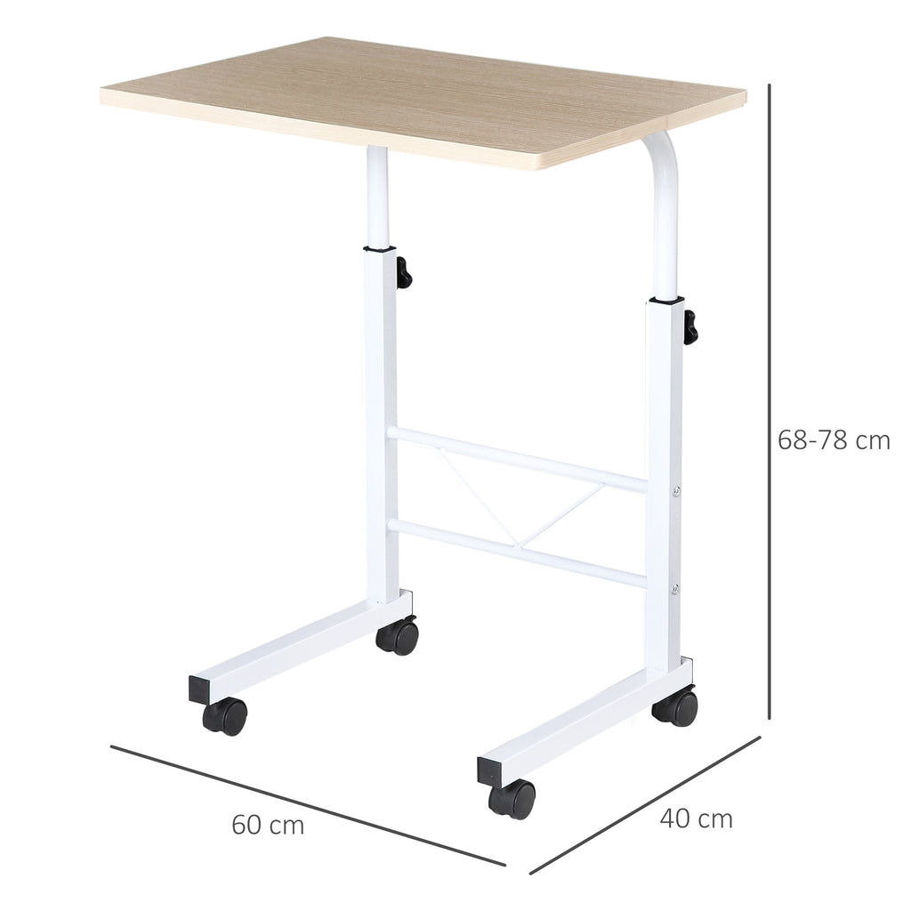Beistelltisch h?henverstellbarer Couchtisch mobiler Endschreibtisch mit R?dern Feststellbremsen C-Tische Spanplatte Stahl Eisen Kunststoff Wei?e Ahornfarbe 60 x 40 x 68-78 cm