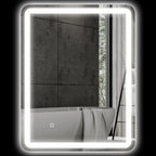 Badezimmerspiegel, beleuchtet, Touch-Steuerung, beschlagfrei, dimmbar, 3 Lichtfarben, 70x90, Silber