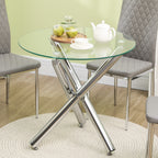 Esstisch, runde Hartglasplatte, randloses Design, für 2-4 Personen, Stahlbeine, 80 x 80 x 74 cm