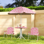 Kids Patio Table and Chair Set, Kids Garden Furniture with Umbrella, 4-Piece Bistro Set for Garden, Pink