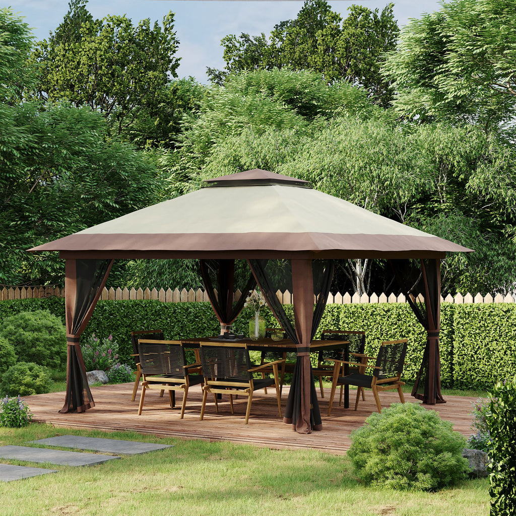 Faltpavillon, höhenverstellbar, 4 Netzwände, Lüftungsdach, Tragetasche, Schnellaufbau, 4 x 4 x 3 m, Beige