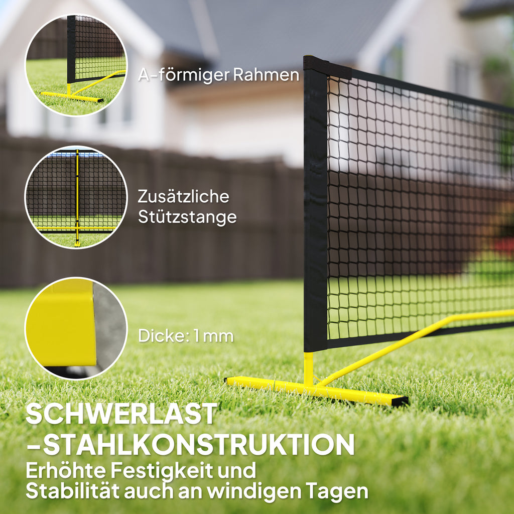 Pickleball-Netz 6,7 m Tragbar mit Tragetasche Metallrahmen Gelb