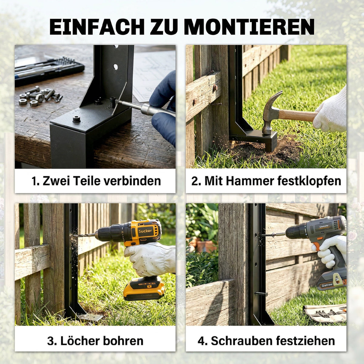 Zaunpfosten Reparaturset 2er-Set 81 x 5,5 x 12 cm in Schwarz