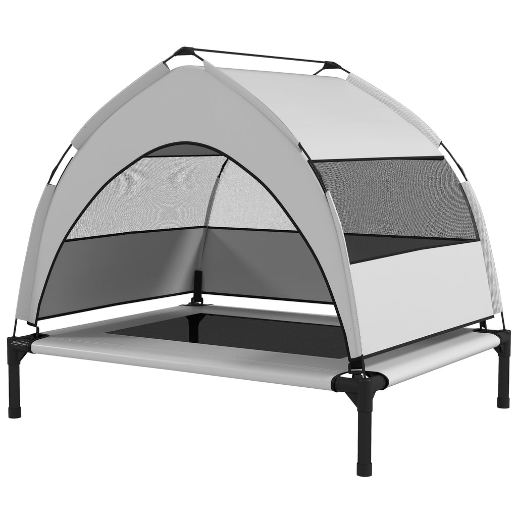 Portable Elevated Dog Bed with Removable Canopy, Cooling Raised Pet Cot for Small Medium Dogs, 76 x 61 x 70 cm