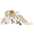 Kinder-Spielger¨¹st, 7-in-1 Rutsche, Indoor Spielplatz mit Stauraum und Krabbeltunnel, 186x153x111 cm, Cremewei?