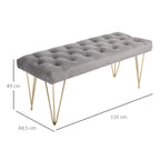Sitzbank Polsterbank Pianobank Schuhbank mit Samtoptik Bettbank Klavierbank für Schlafzimmer, Wohnzimmer, Flur, Metall Grau 116 x 44,5 x 49 cm